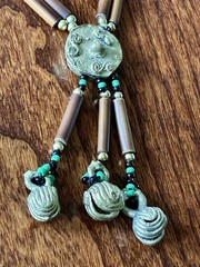 Vintage Wood Glass Metal Beaded Long Necklace Artisan Boho 30” With 2” Drop