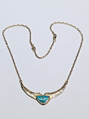HANDMADE 14k Hammered Texture Chevron Plate Turquoise Cabochon 14.5-17″ Necklace