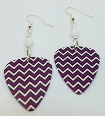 Purple, White and Black Chevron Guitar Pick Earrings with Swarovski Crystals