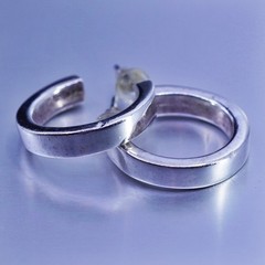 0.75”, vintage Sterling silver handmade earrings, bold 925 hoops