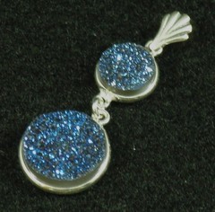 Druzy Agate Quartz Deep Blue Electro Coated Crystal Pendant .925 Sterling Silver