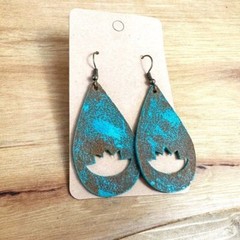 Rustic Leather Lotus Earrings Handmade NWT Turquoise