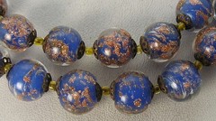 Vintage Blue Aventurine Venetian Murano Art Glass Double Strand Bead Necklace