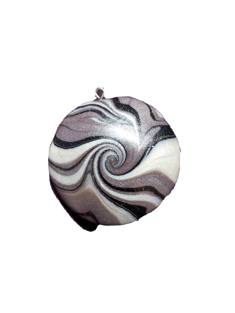Necklace pendant large black grey pearl swirl sparkle handmade free ship
