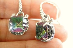 Mystic Topaz White Cubic Zircon 925 Sterling Silver Dangle Drop Earrings