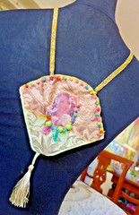 Handmade Crocheted art Necklace Cotton Fabrics embroidered crocheted+ Beads