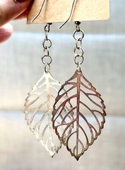 Leaf Earrings Filigree Hand Made Silver-tone Dangly
