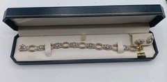 Blue Stones Oval Design Gold Vermeil over Sterling 925 Silver Tennis Bracelet