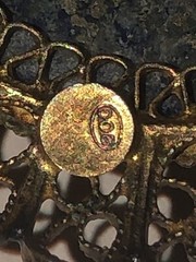 ANTIQUE GOLD on 800 SILVER CABOCHON FILAGREE PENDANT/BROOCH ITALY