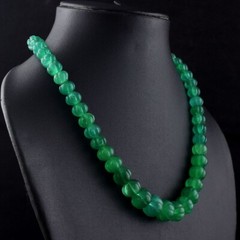Best Flower Carved Green Emerald 348.00 Cts Beaded Necklace Jewelry VK 42 E663