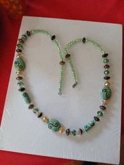 Handmade Glass Wood Crystal 29″ Beaded Necklace