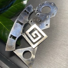 Vintage Brooch Alpaca Mexico Modernist Steampunk Estate Jewelry Pre-Owned Fringe