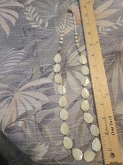 Genuine large carved mother of pearl leaf necklace – 26″ & Earrings M