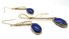 Artisan Lapis Lazuli Music Note Earring & Pendant Set Gold-Filled Wire handmade
