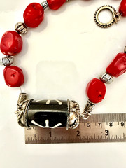 Vintage Tibetan Dzi Bead Coral Necklace Large Chunky Red Coral Tribal Boho