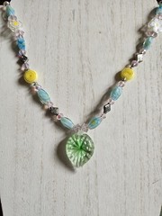 Lampwork Single Strand Handblown Glass Bead Pendant Multicolor 22in Flowers
