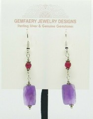 Sterling Silver Faceted AMETHYST & GARNET Dangle Earrings #8369…Handmade USA