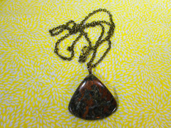 Chesolite Jasper Cabochon Pendant w/ 24″ Antiqued Brass Tone Cable Chain / G