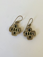 Vintage Sundance Catalog Green Serpentine Stone Cross Dangle Earrings