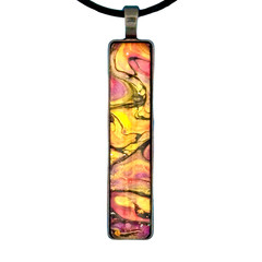 Handmade Pendant Necklace «Coral Stripes» Black Bezel Black Cord