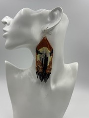Handmade Desert Cactus Delica Beaded Earrings With Silver Plated Hooks 4” Length