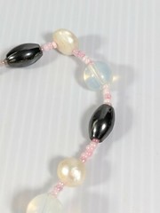 Artisan Silver Tone Gray Glass Bead Ivory Color Pearl Pink Necklace 20 inches