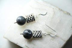 Larvikite Black Labradorite 10mm Ball Gemstone .925 Sterling Silver Earrings