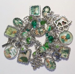 Victorian St. Patrick’s Day Cards Theme Charm Bracelet Hand Crafted Glass Dome