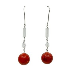 sterling silver rock crystal & coral bead drop earrings – GM953