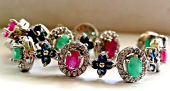 NATURAL! RUBY,EMERALD, SAPPHIRE 78.20 CT 925 STERLING SILVER BRACELET,7.5»