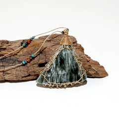 Green Wing Amulet — Seraphinite Micro Macramé Necklace — Feathered Earth Crystal
