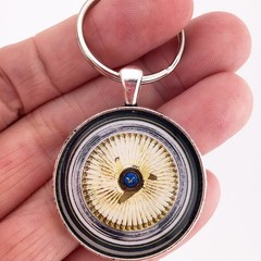 Luxor Straight Lace Wire Gold Chrome Wheel Lowrider 1.2 Diameter Keychain