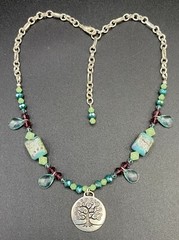 Handmade Tree of Life Necklace Purple Aqua Crystals & Glass Beads by Neanie-Bot