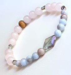 Handmade Rose Quartz & Blue Chalcedony Bracelet, 19.4 cm / 7.6 in Stretch Fit