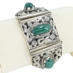 Vintage Filigree Bracelet Aventurine Cabs Ethnographic White Metal – Asia / ME
