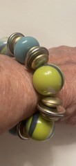 Plus Size Bracelet Lamp Worked Beads Turquoise & Green Large Beads 9 in Wrist