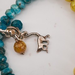 23.8g Jay King Apatite Agate Bead Bracelet Sterling 925 Lemur Charm 7in Boho