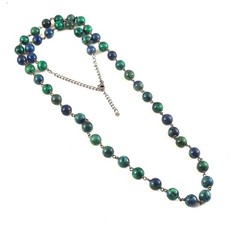 Natural blue and green azurite Necklace 30″ Gemstone 8mm in 925 Sterling Silver