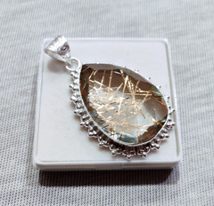 Golden Rutilated Quartz Gemstone Pendant Silver Handmade Cut Gemstone Jewelry