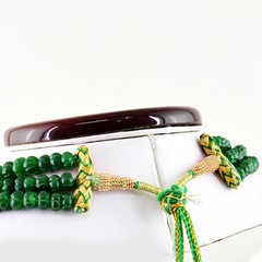 Green Emerald 699.00 Cts Earth Mined 3 Strand Round Shape Carved Beads Necklace