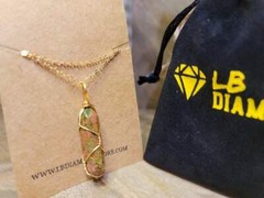 Natural Gold Wire Wrapped Ukanite Handmade Point Necklace Hexagon Chain Pendant