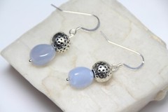Chalcedony Blue 9mm Free Form Gemstone .925 Sterling Silver Earrings 1 1/2″