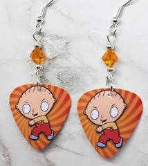 Family Guy Stewie Griffin Guitar Pick Earrings with Orange Swarovski Crystals