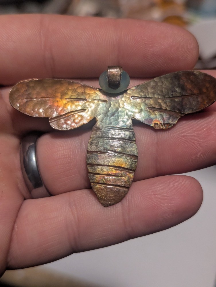 JMAT Handmade Rainbow Copper Cicada Firefly Brooch Lapel Pin