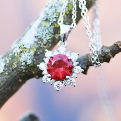 Gorgeous Lab Made Ruby Pendant in Sterling Silver 925 , July Birthstone