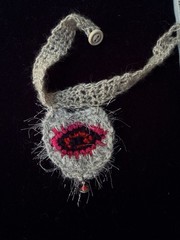 HANDMADE CROCHETED STATEMENT NECKLACE+PAINTED LEATHER AND ACRYLIC THREAD GIFT
