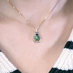 Australian Black Opal Necklace Trapezoid Shaped Pendant 18k Yellow Gold