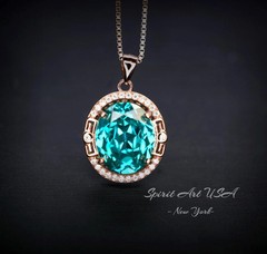 Green Paraiba Tourmaline Necklace Rose Gold coated Sterling Silver Large 4.7 CT