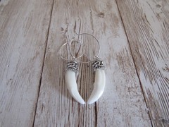 Fox Teeth Earrings Tibetan Silver Animal Bone Spirit Animal Jewelry SP Hoops