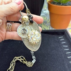 Adorned Crown Jewelry assemblage spoon watch face crystal cluster necklace